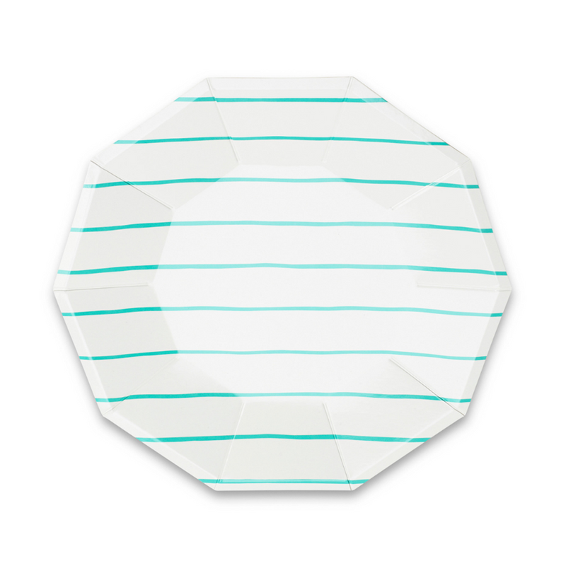 Aqua Frenchie Striped Large Plates from Daydream Society