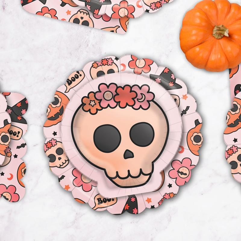 Groovy Halloween Skull Paper Plates (Set of 8)