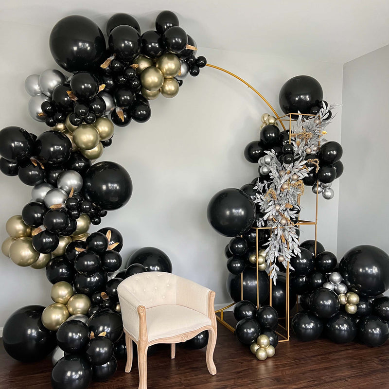 Black, Gold, & Silver Balloon Arch - Balloon Garland Kit