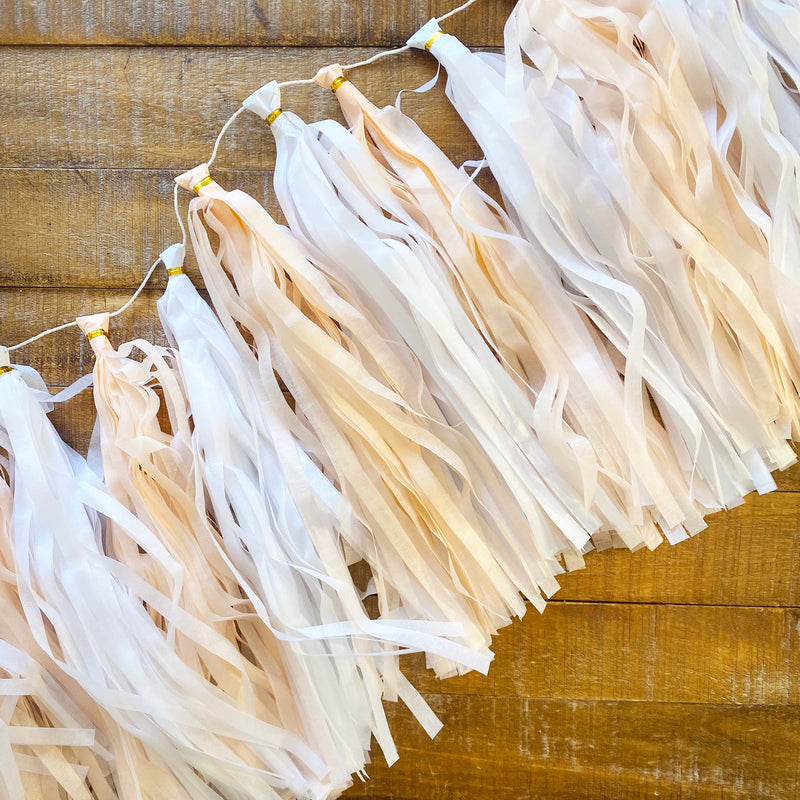 Boho White & Blush Paper Tassel Tail - Tassel DIY Garland Kit