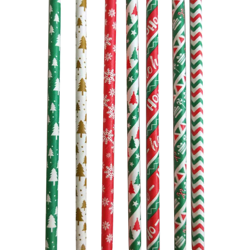 Red, Green, Gold, & White Christmas Icon Paper Straws (Set of 24)