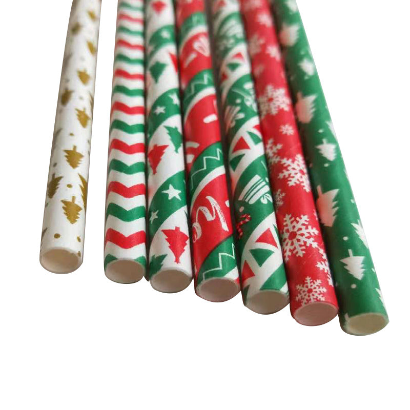 Red, Green, Gold, & White Christmas Icon Paper Straws (Set of 24)