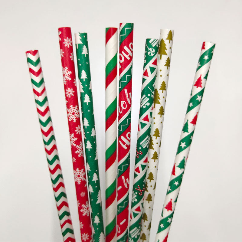 Red, Green, Gold, & White Christmas Icon Paper Straws (Set of 24)