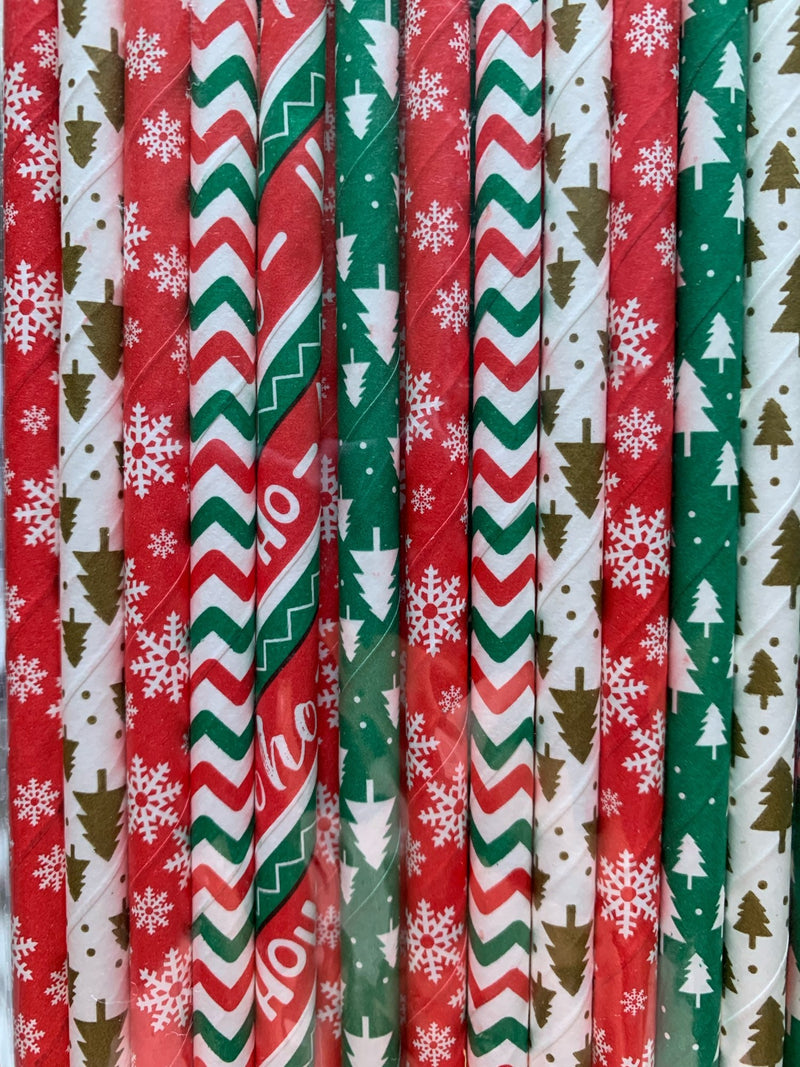 Red, Green, Gold, & White Christmas Icon Paper Straws (Set of 24)