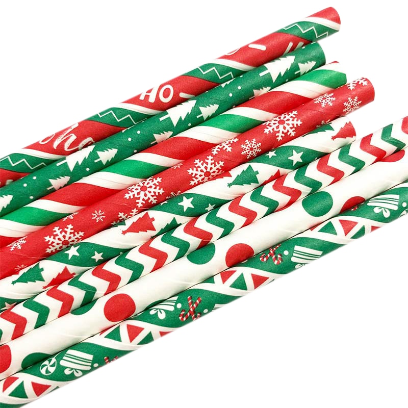 Red, Green, Gold, & White Christmas Icon Paper Straws (Set of 24)