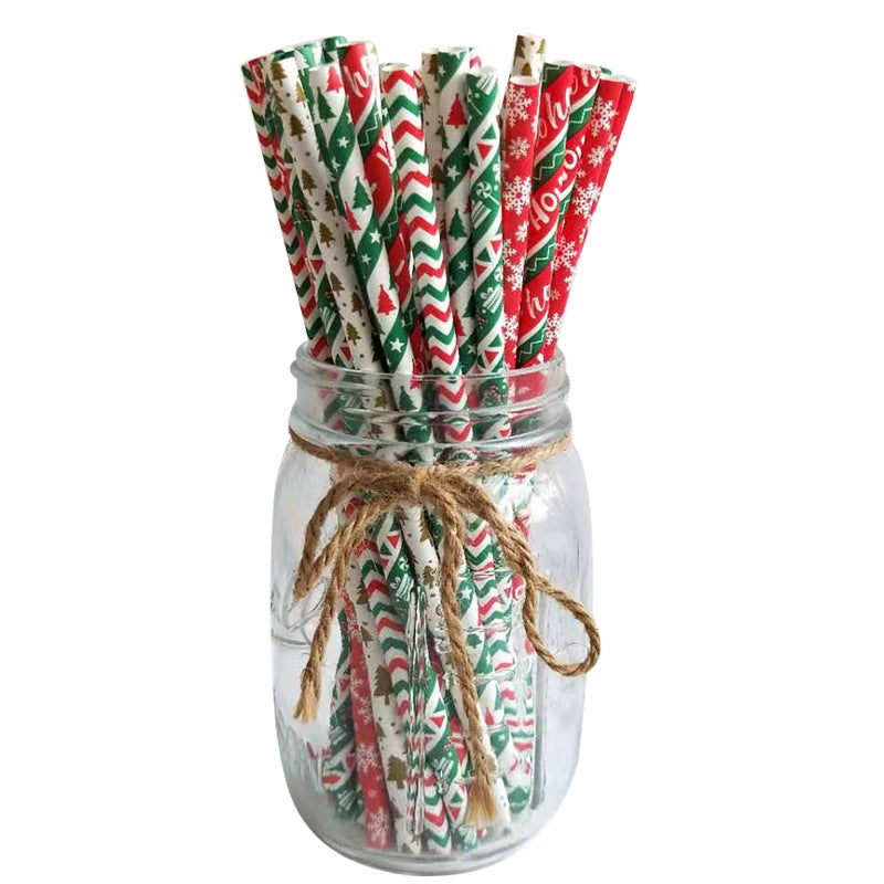 Red, Green, Gold, & White Christmas Icon Paper Straws (Set of 24)