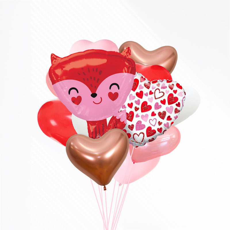 Red & Pink Cute Heart Fox Balloon Bouquet Kit (12 Pack)