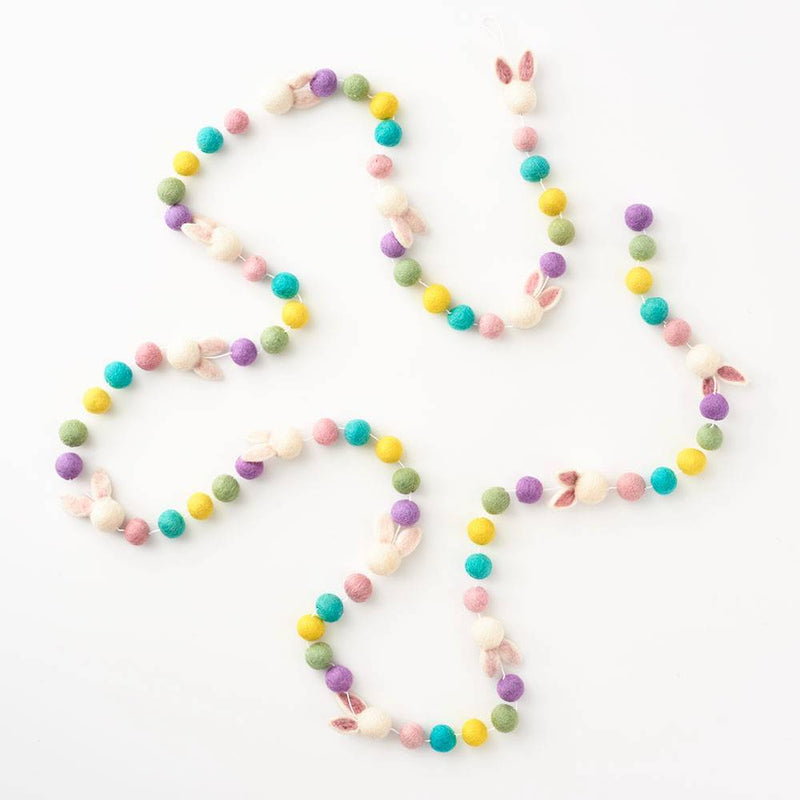 Easter Bunny Pastel Felt Ball Garland (10-Foot)