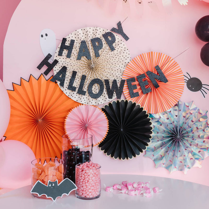 Pink, Black & Orange Halloween Fan Set of 6