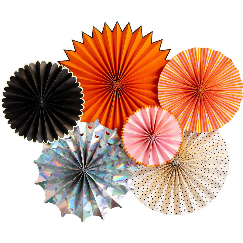 Pink, Black & Orange Halloween Fan Set of 6