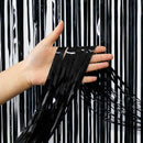 Black Metallic Fringe Tinsel Curtain Backdrop (2 pack)