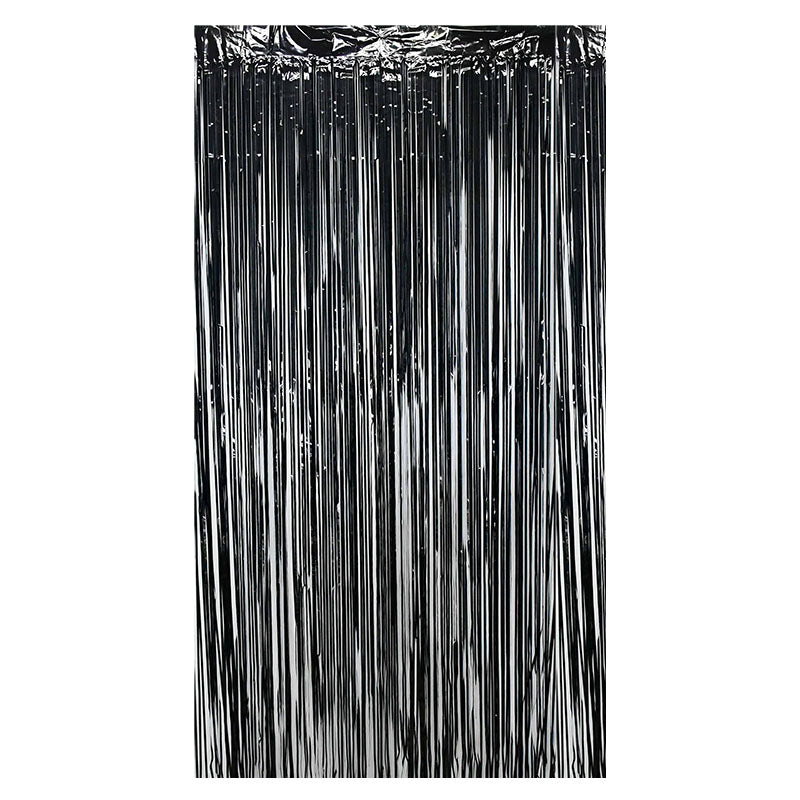 Black Metallic Fringe Tinsel Curtain Backdrop (2 pack)