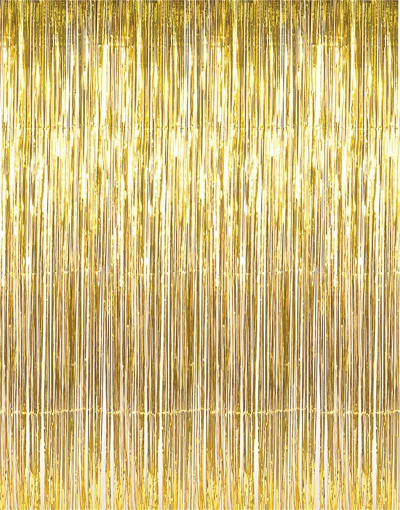 Gold Metallic Fringe Tinsel Curtain Backdrop (2 pack)