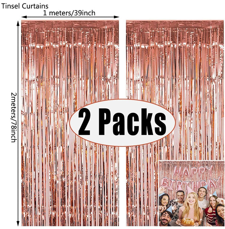 Pink Metallic Fringe Tinsel Curtain Backdrop (2 pack)