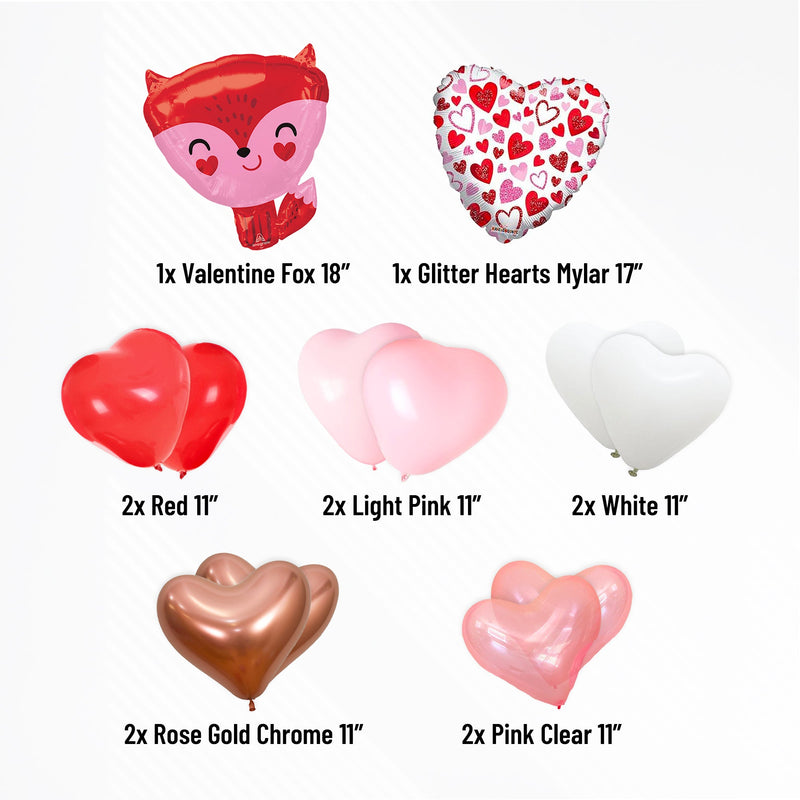 Red & Pink Cute Heart Fox Balloon Bouquet Kit (12 Pack)