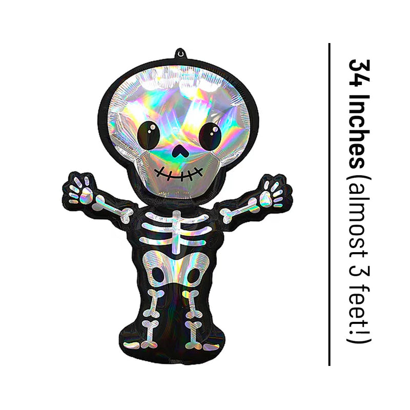 34 Inches Giant Iridescent Cute Skeleton Balloon - Halloween Party Decoration