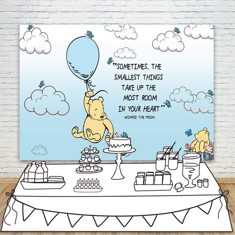 Classic Winnie the Pooh Backdrop - Blue and Yellow 5x7 Feet