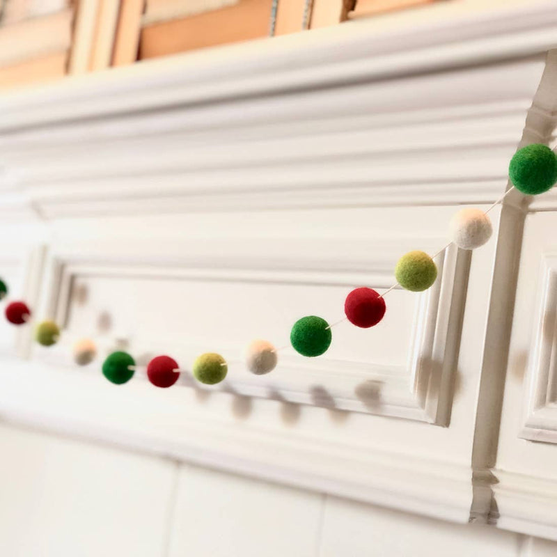 Red, Green, and White Holiday Wool Pom Garland (5-Foot)