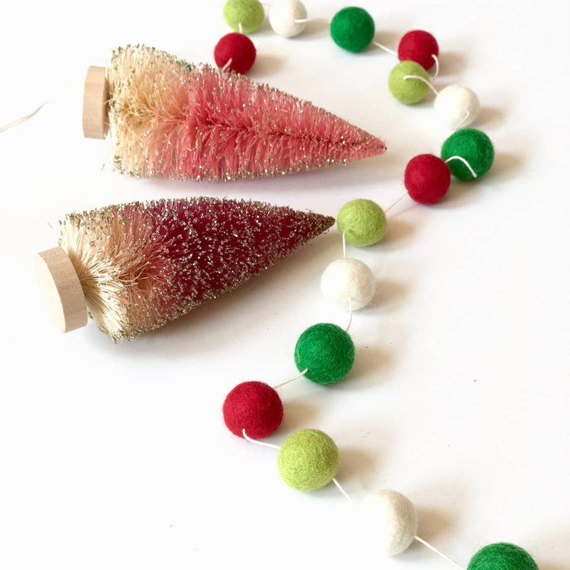 Red, Green, and White Holiday Wool Pom Garland (5-Foot)