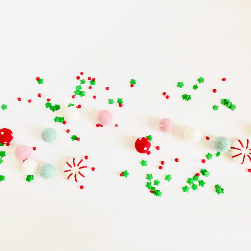 Peppermint Holiday Felt Ball Garland (5-Foot)