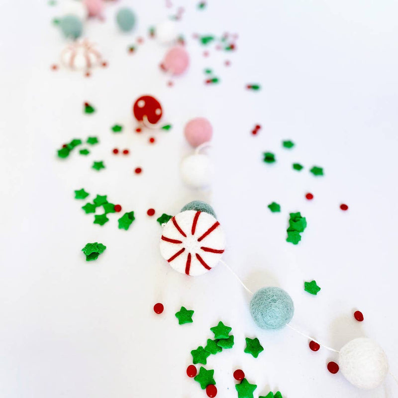 Peppermint Holiday Felt Ball Garland (5-Foot)