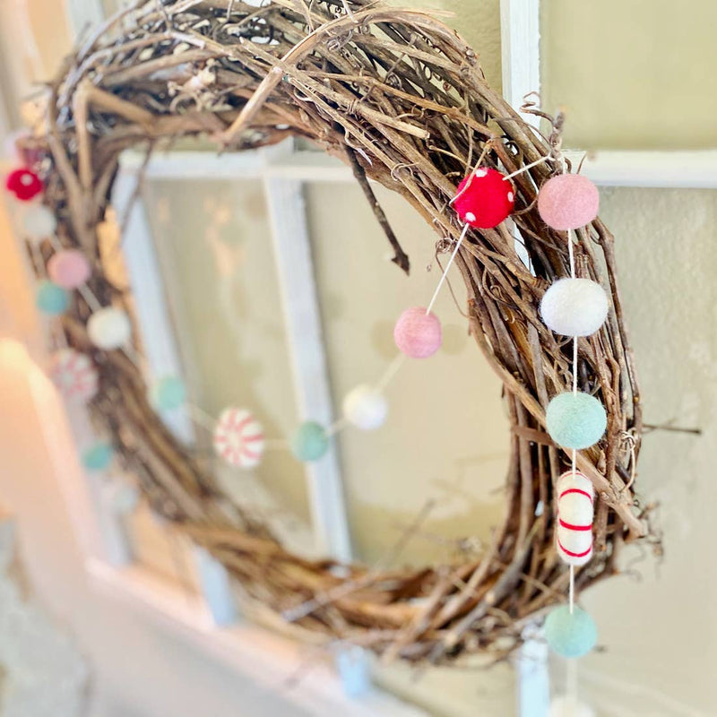 Peppermint Holiday Felt Ball Garland (5-Foot)