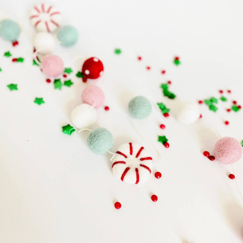 Peppermint Pink Christmas Garland Felt Ball Banner