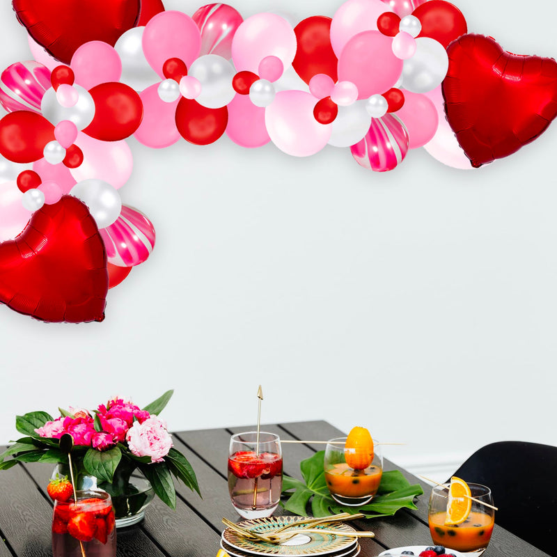 Valentine's Day Balloon Arch - Red & Pink Marble Balloon Garland Kit