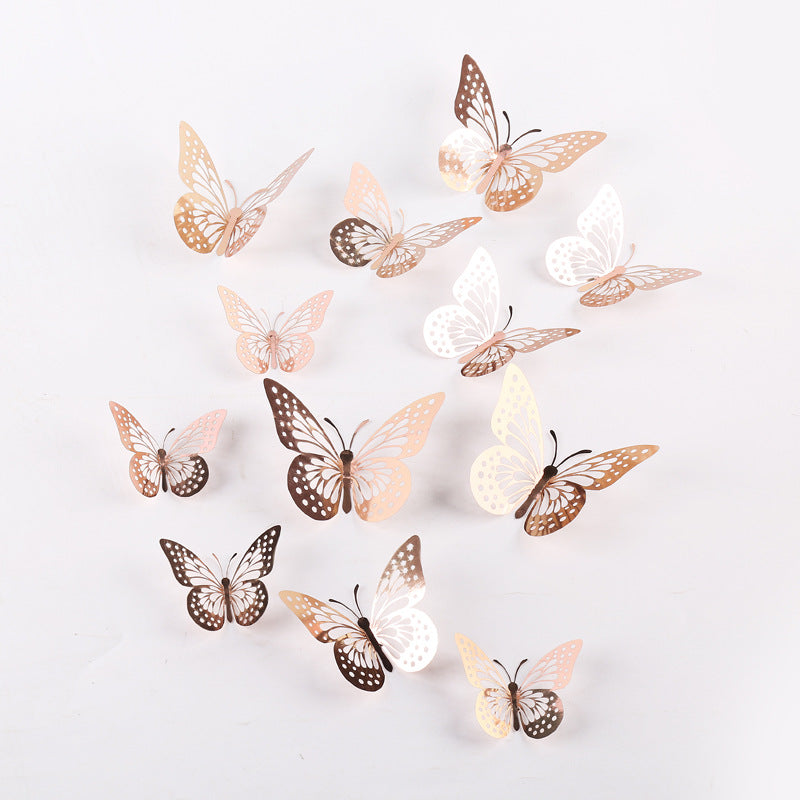 Metallic Gold, Silver, Or Rose Gold 3D Butterfly Decor (Set of 12)