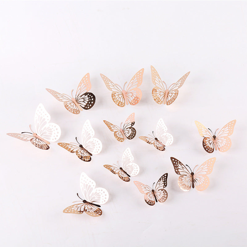 Metallic Gold, Silver, Or Rose Gold 3D Butterfly Decor (Set of 12)