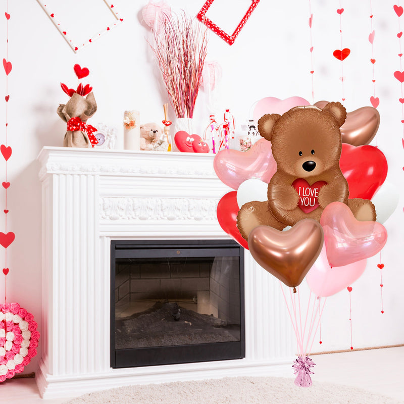 Teddy Bear I Love You Heart Balloon Bouquet Kit (11 Pack)